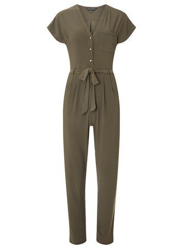 Dorothy Perkins Khaki V-neck Jumpsuit