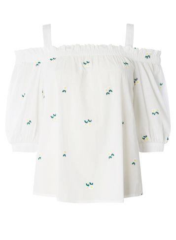 Dorothy Perkins White Daisy Embroidery Cold Shoulder Top