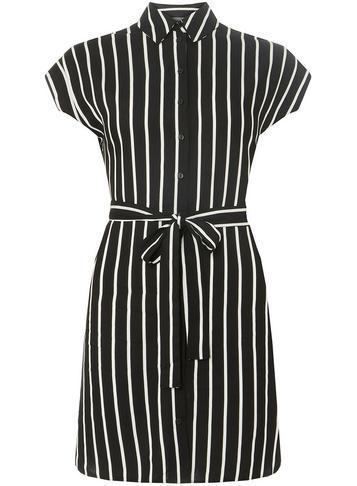 Dorothy Perkins Petite Black Striped Tie Shirt Dress