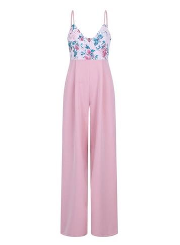 Dorothy Perkins *paper Dolls Pink Floral Print Wide Leg Jumpsuit