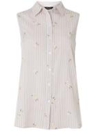 Dorothy Perkins Pink And White Striped Daisy Embroidery Sleeveless Shirt