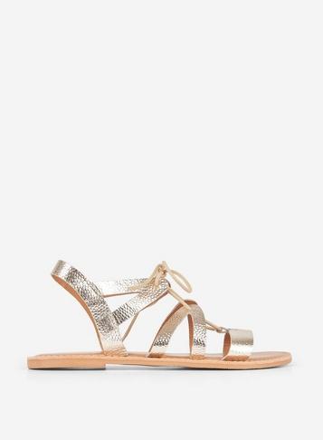 Dorothy Perkins Wide Fit Gold Lace Up Leather Sandals