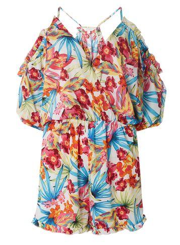 Dorothy Perkins *ivory Tropical Print Playsuit