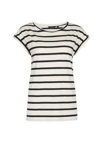 Dorothy Perkins Ivory And Navy Stripe Print Roll Sleeve T-shirt