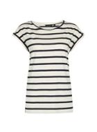 Dorothy Perkins Ivory And Navy Stripe Print Roll Sleeve T-shirt
