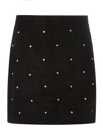 Dorothy Perkins Black Rhinestone Suedette Mini Skirt