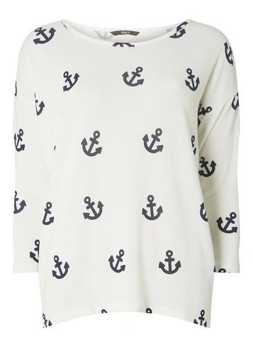 *only White Anchor Print Top