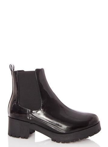 *quiz Wide Fit Black Patent Chelsea Boots