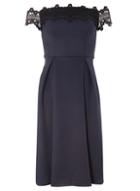 Dorothy Perkins Navy Lace Trim Bardot Fit And Flare Dress