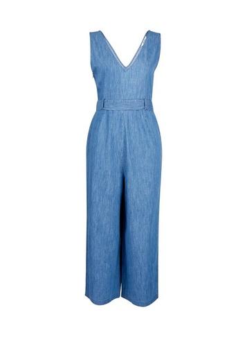 Dorothy Perkins Blue Denim Horn Buckle V Front Jumpsuit
