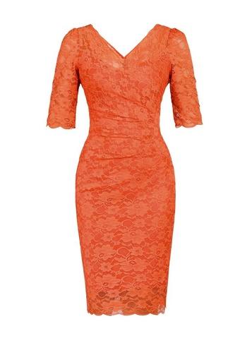 *jolie Moi Coral Scalloped Lace Dress