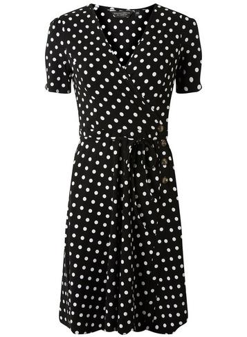 Dorothy Perkins Black Spot Print Horn Wrap Dress