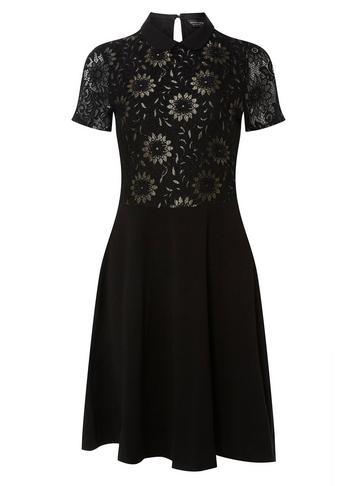 Dorothy Perkins Black And Gold Lace Skater Dress