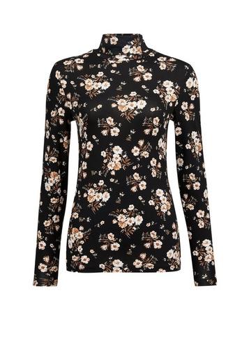 Dorothy Perkins Black And White Floral Print Roll Neck Top