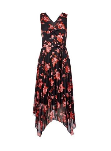 Dorothy Perkins Black Floral Print Ruched Pleated Midi Dress