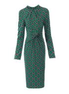 *jolie Moi Green Geometric Print Long Sleeve Midi Dress