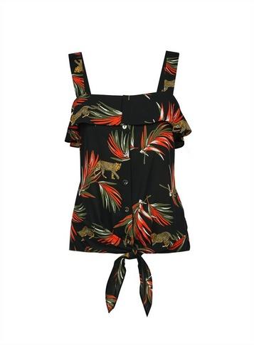 Dorothy Perkins Black Tiger And Palm Print Tie Hem Top