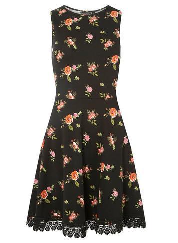 Dorothy Perkins Black Lace Hem Skater Dress