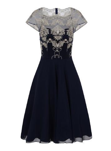 Dorothy Perkins *chi Chi London Navy Short Sleeve Tea Dress