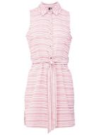*izabel London Pink Striped Tie Waist Shirt Dress