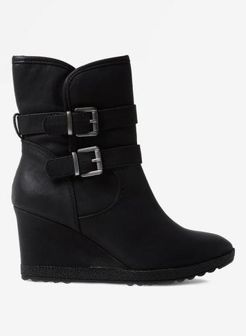 Dorothy Perkins Black 'kim' Buckle Wedge Boots