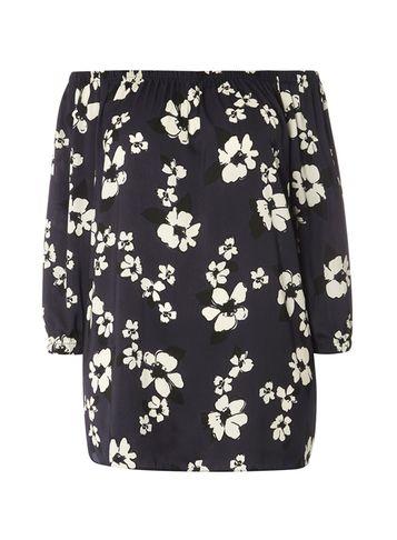 Dorothy Perkins Dp Curve Navy Floral Bardot Top