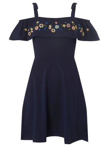 Dorothy Perkins Navy Embroidered Fit And Flare Dress
