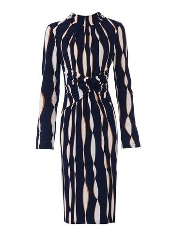*jolie Moi Navy Wave Long Sleeve Dress