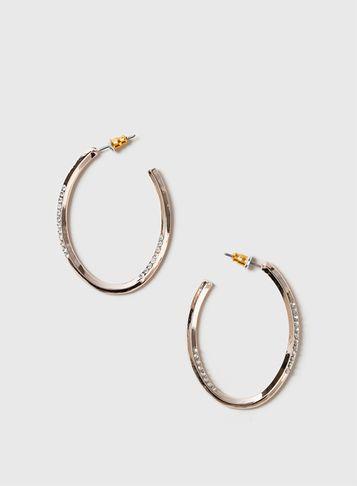 Dorothy Perkins Rose Gold Oval Rhinestone Hoop Earrings