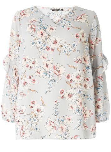 Dorothy Perkins Dp Curve Grey V-neck Floral Print Top