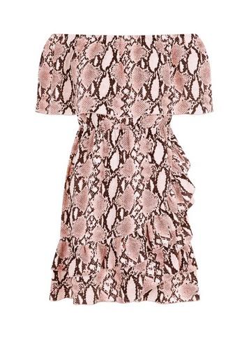 Dorothy Perkins *girls On Film Multi Colour Snake Print Bardot Shift Dress