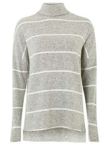 Dorothy Perkins *tall Grey Stripe Roll Neck Cut And Sew Top