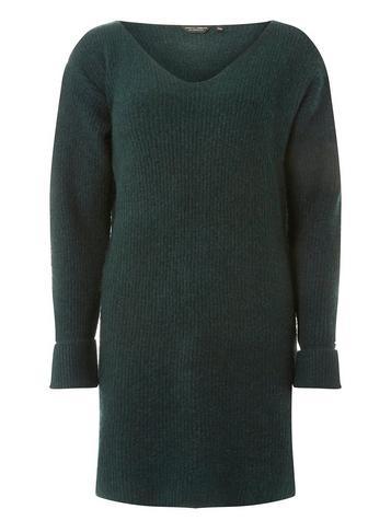 Dorothy Perkins Green V-neck Tunic Jumper