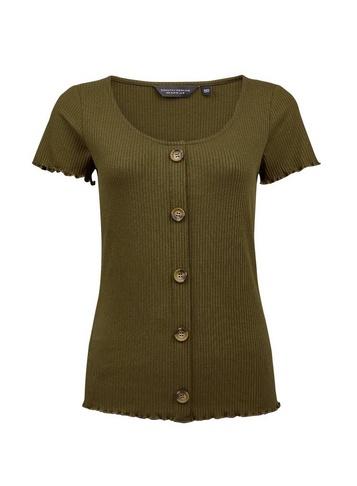 Dorothy Perkins Khaki Button Through Ribbed Top