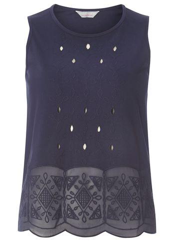 Dorothy Perkins Petite Navy Embroidered Jersey Shell Top