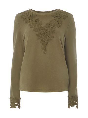 Dorothy Perkins *vila Khaki Lace Detail Sweater