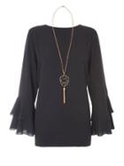 Dorothy Perkins *quiz Black Double Frill Top With Necklace