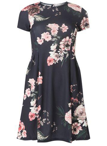 Dorothy Perkins Petite Navy Floral Fit And Flare Dress