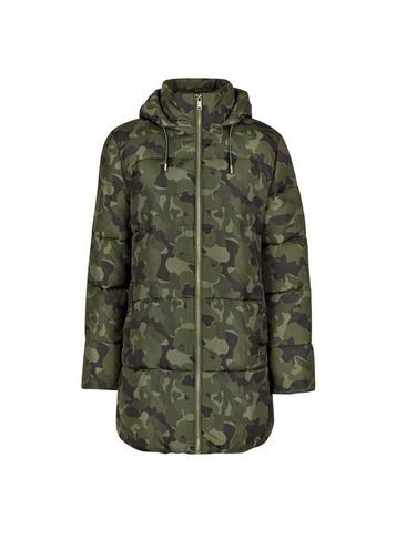 Dorothy Perkins Green Camouflage Print Long Padded Hooded Coat