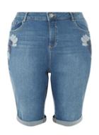 Dorothy Perkins Dp Curve Blue Embroidered Mid Wash Shorts