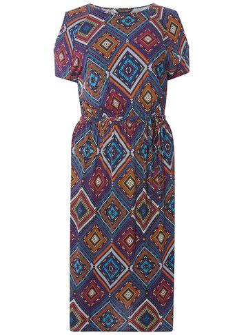 Dorothy Perkins Orange And Black Geometric Print Cold Shoulder Midi Dress