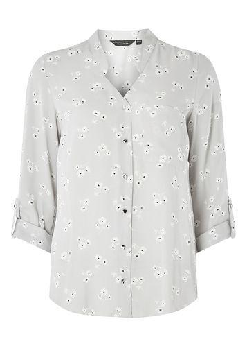 Dorothy Perkins Grey Floral Roll Sleeve Shirt