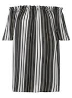 Dorothy Perkins Dp Curve Black Striped Frill Bardot Top