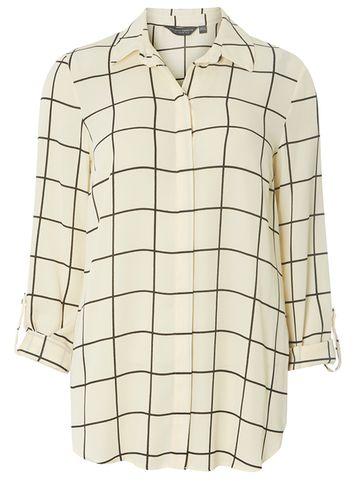 Dorothy Perkins *tall Cream Checked Roll Sleeve Shirt