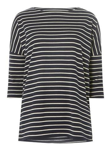 *vero Moda Navy 3/4 Striped Linen Blend Top