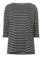 *vero Moda Navy 3/4 Striped Linen Blend Top