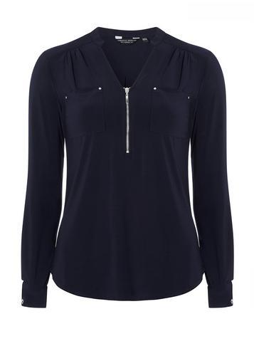 Dorothy Perkins Navy Blue Zip Front Jersey Shirt