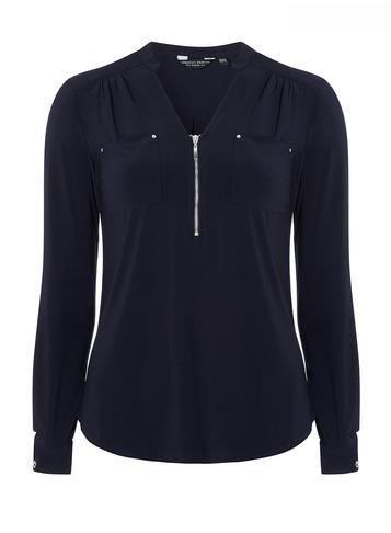 Dorothy Perkins Navy Blue Zip Front Jersey Shirt