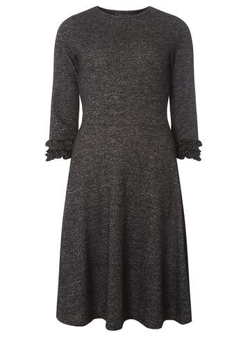 Dorothy Perkins *tall Charcoal Brushed Ruffle Cuff Fit And Flare Dress