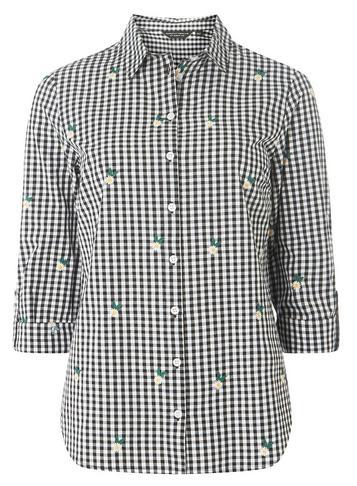 Dorothy Perkins Monochrome Gingham Checked Embroidered Shirt